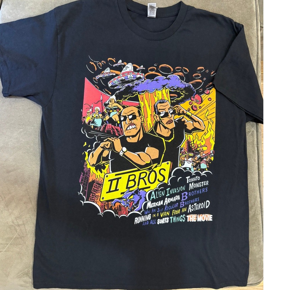 Rick and Morty Two Brothers II Bros Movie Graphic T-Shirt Men Large Black Gildan